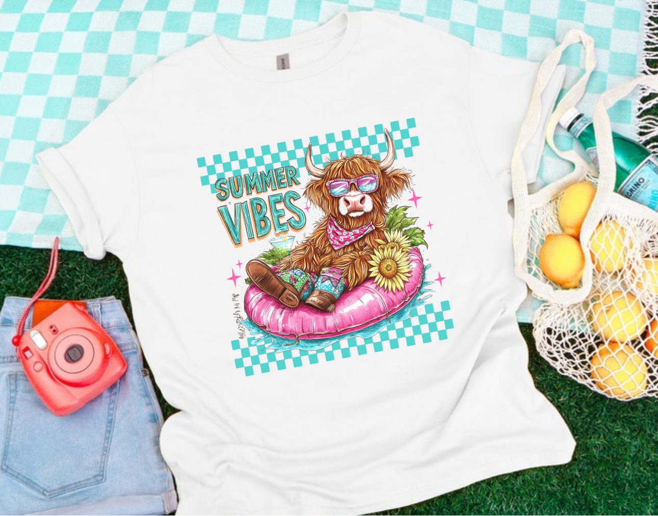 Summer vibes highland cow tshirt
