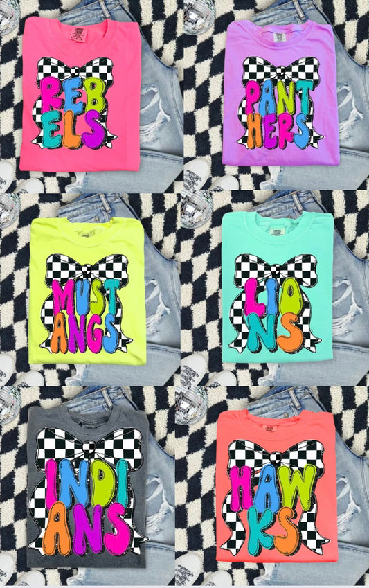 Adult Checkered Bow Mascot Tee