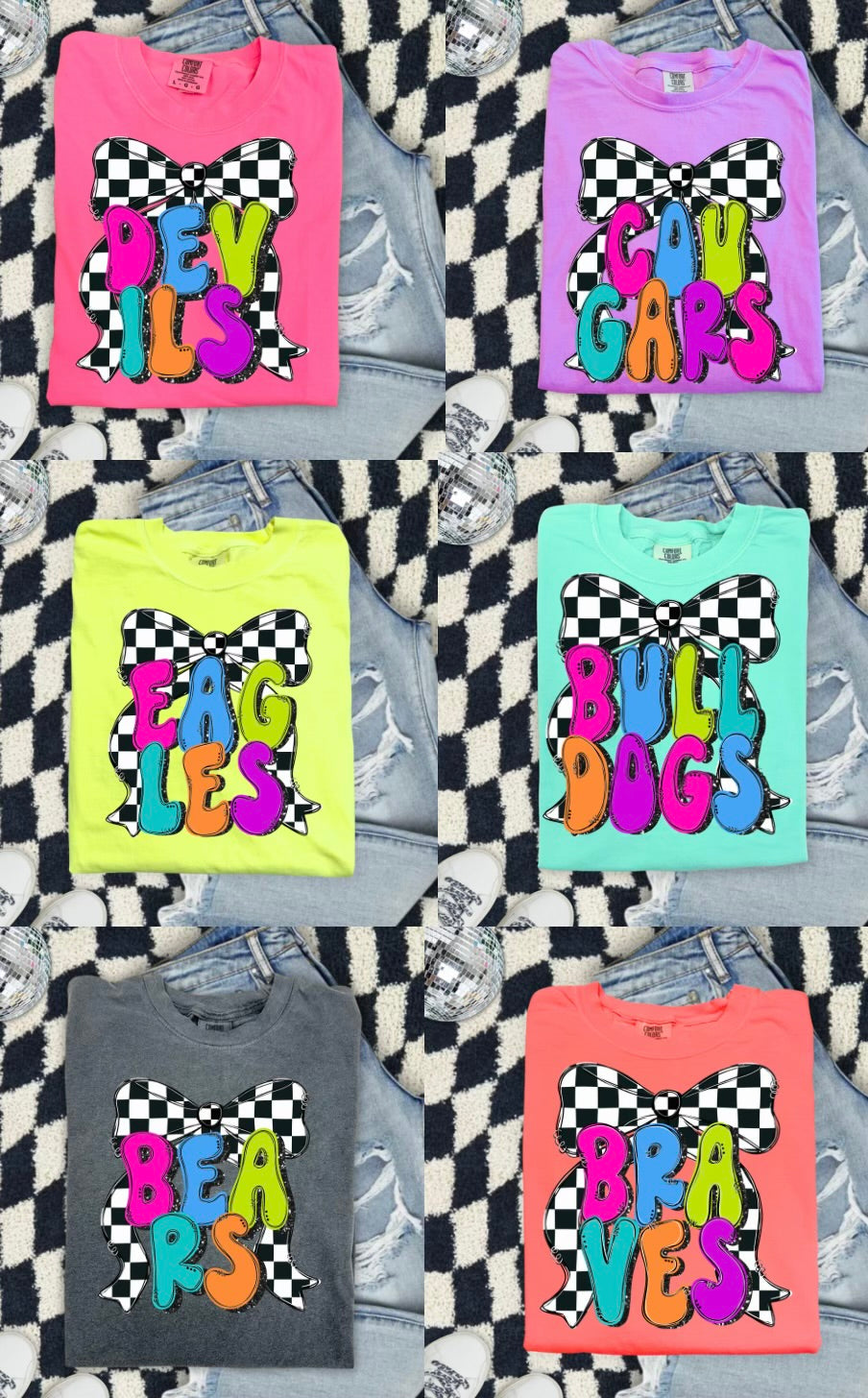 Youth Checkered Bow Mascot Tee