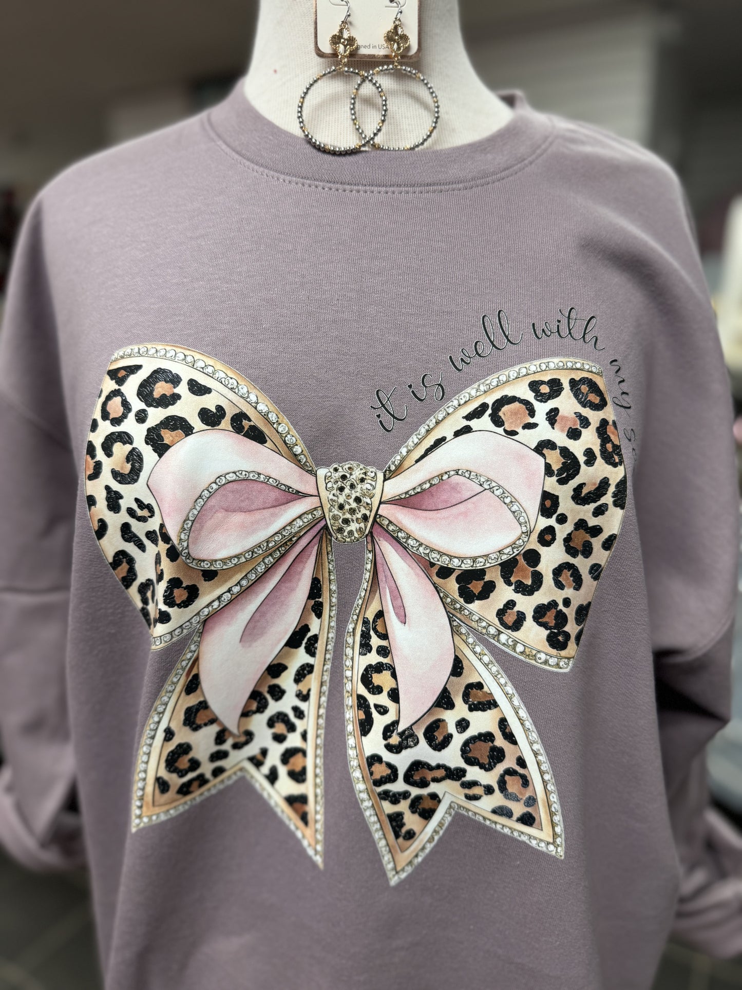 Leopard bow It is well plum sweatshirt