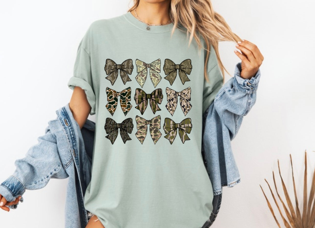Camo bow collage bay comfort color tshirt