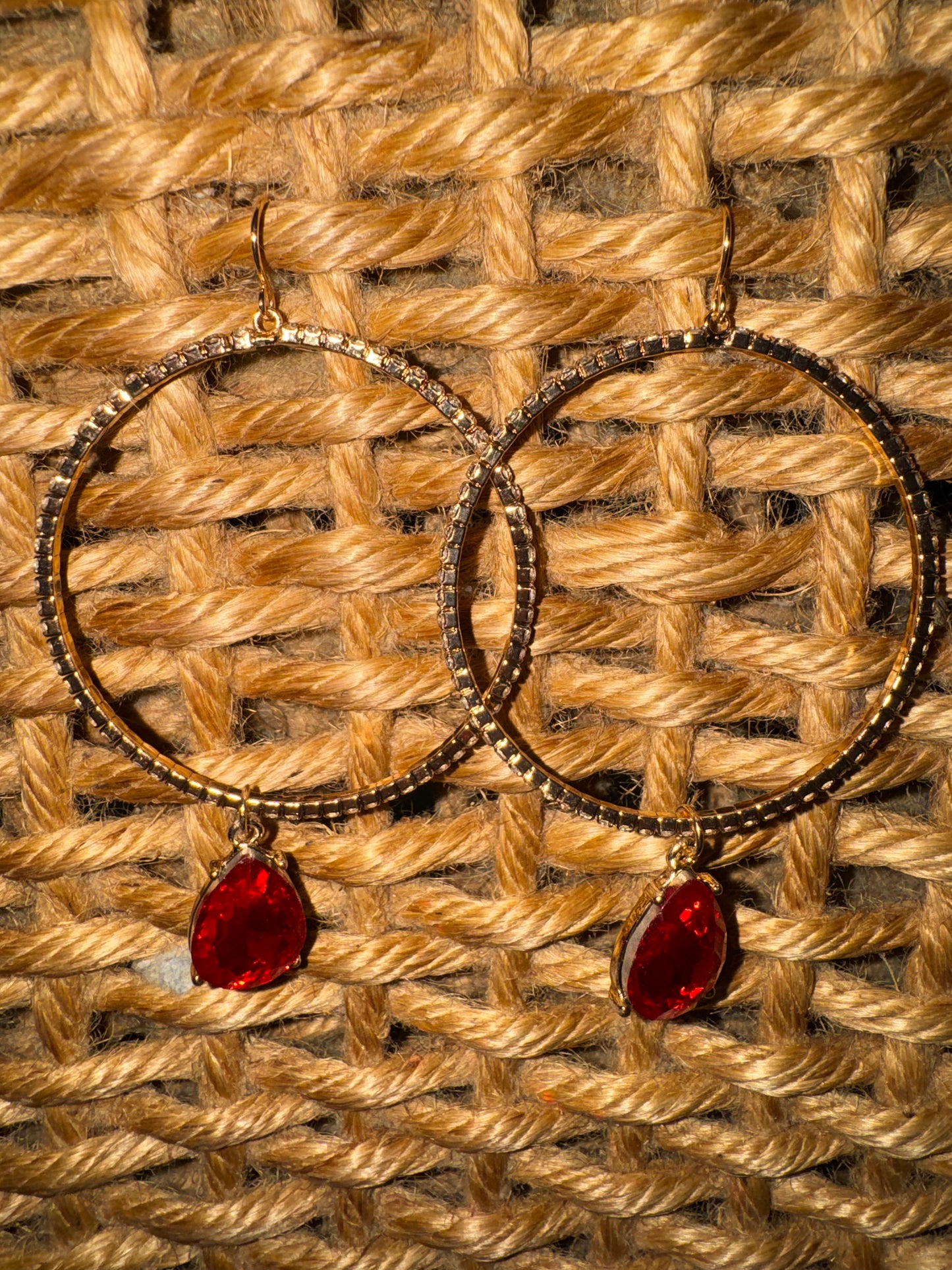 Hoop Sequin with red stone Earrings