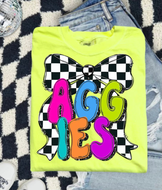 Adult Checkered Bow Mascot Tee