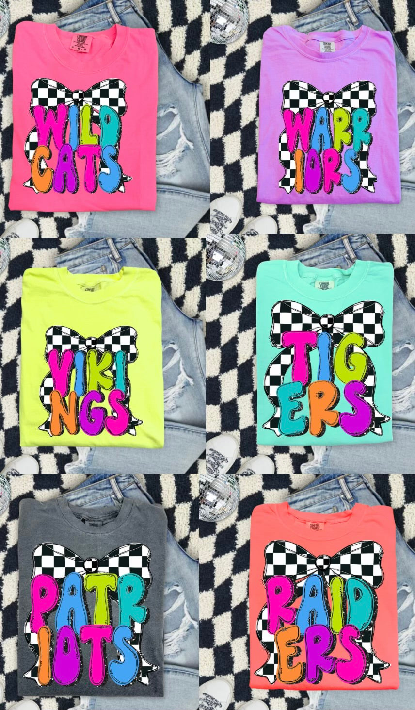 Youth Checkered Bow Mascot Tee