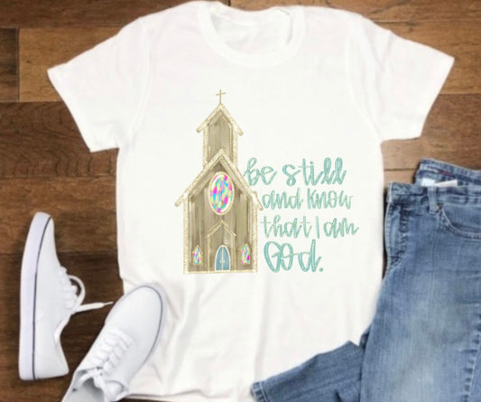 Be Still watercolor church tshirt