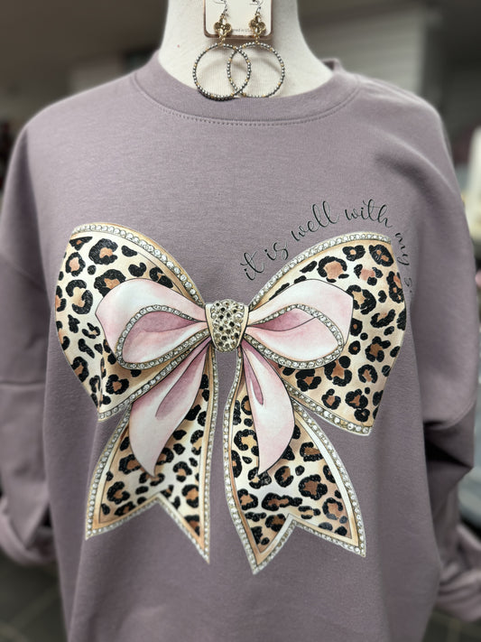 Leopard bow It is well plum sweatshirt