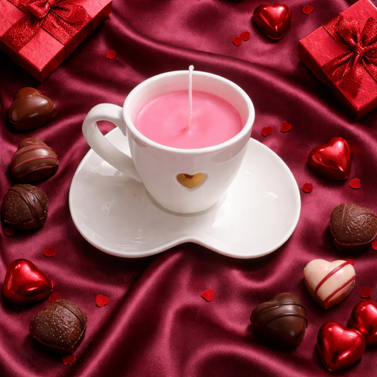 New Valentine Candle with saucer