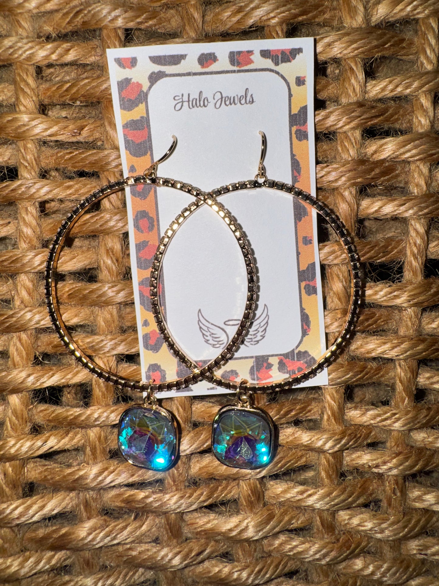 Turquoise Stone Sequined Hoops